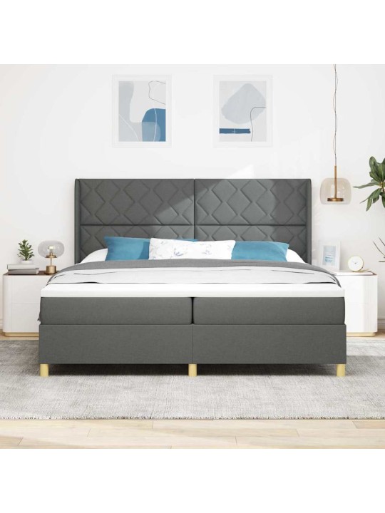 Kastītes atsperu gulta ar matraci pelēka 200 x 200 cm audums