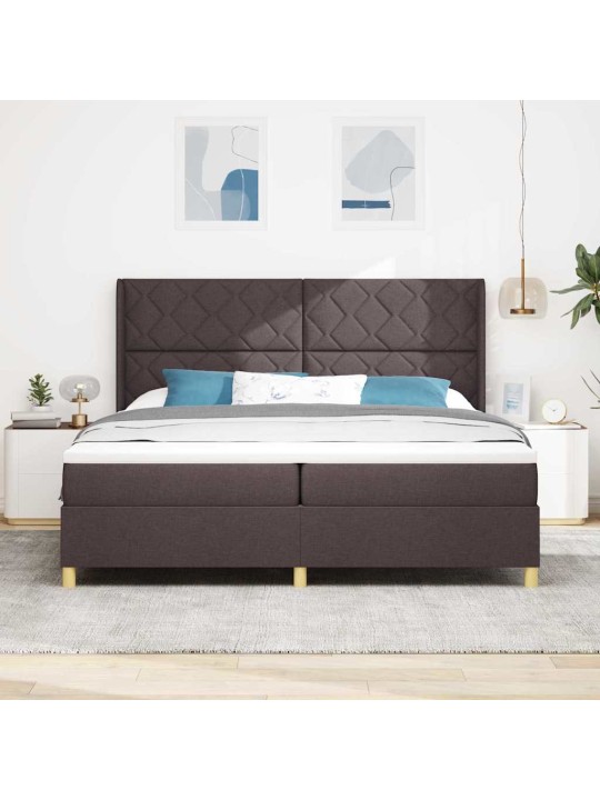 Kastītes atsperu gulta ar matraci brūna 200 x 200 cm audums