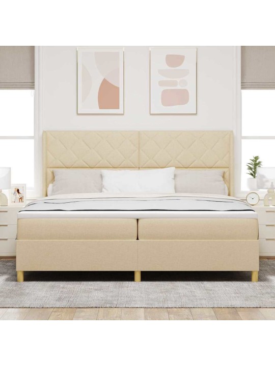 Kastītes atsperu gulta ar matraci krēmkrāsa 200 x 200 cm audums