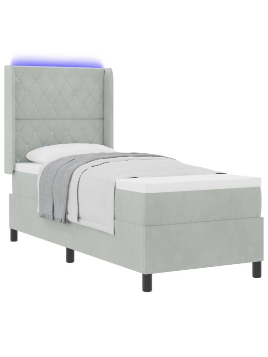 Led box spring gulta ar matraci gaiši pelēka 80 x 200 cm samts