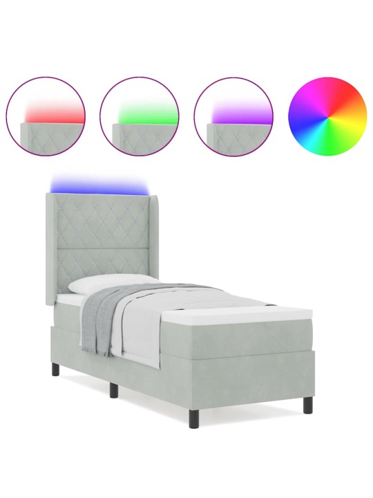 Led box spring gulta ar matraci gaiši pelēka 80 x 200 cm samts