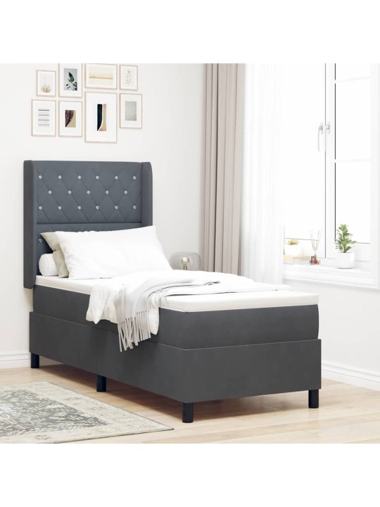 Led box spring gulta ar matraci tumši pelēka 80 x 200 cm samts