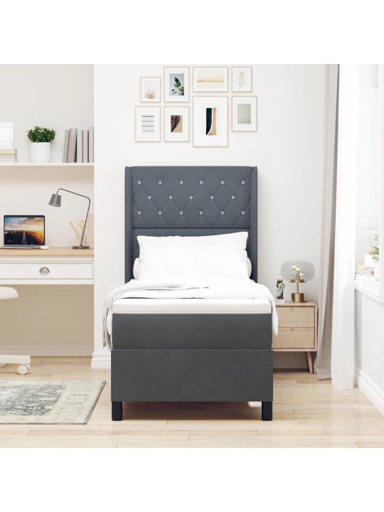 Led box spring gulta ar matraci tumši pelēka 80 x 200 cm samts
