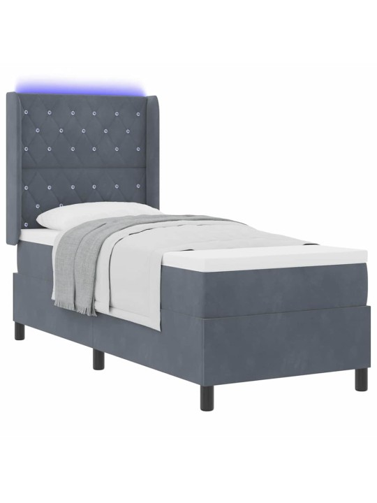 Led box spring gulta ar matraci tumši pelēka 80 x 200 cm samts