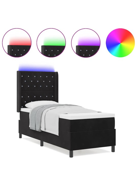 Led box spring gulta ar matraci argyle melna 80 x 200 cm samts