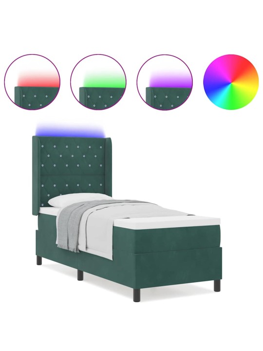 Led box spring gulta ar matraci tumši zaļš 80 x 200 cm samts