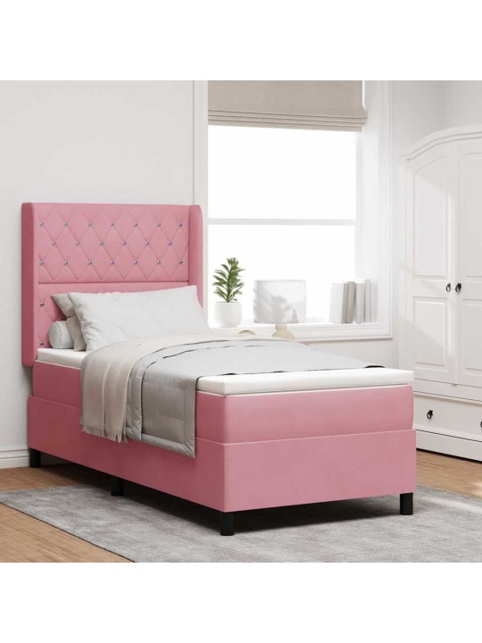 Led box spring gulta ar matraci argyle rozā 90 x 190 cm samts