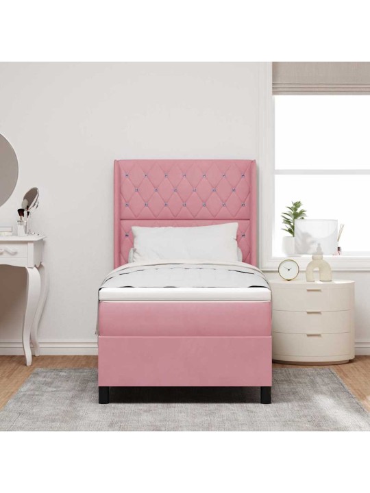 Led box spring gulta ar matraci argyle rozā 90 x 190 cm samts