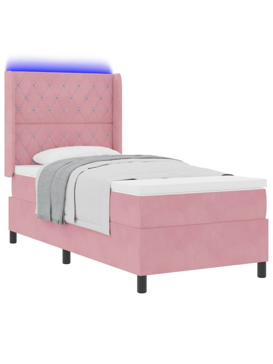 Led box spring gulta ar matraci argyle rozā 90 x 190 cm samts
