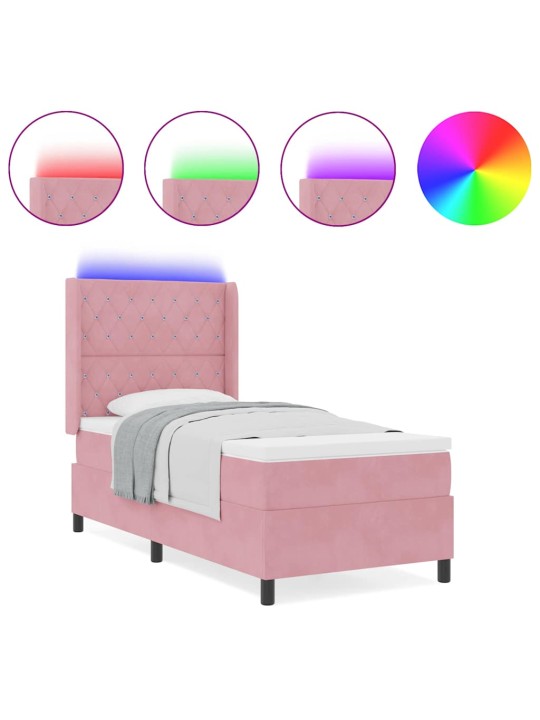 Led box spring gulta ar matraci argyle rozā 90 x 190 cm samts