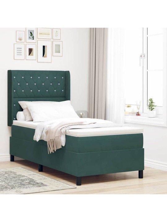 Led box spring gulta ar matraci tumši zaļa 90 x 200 cm samts