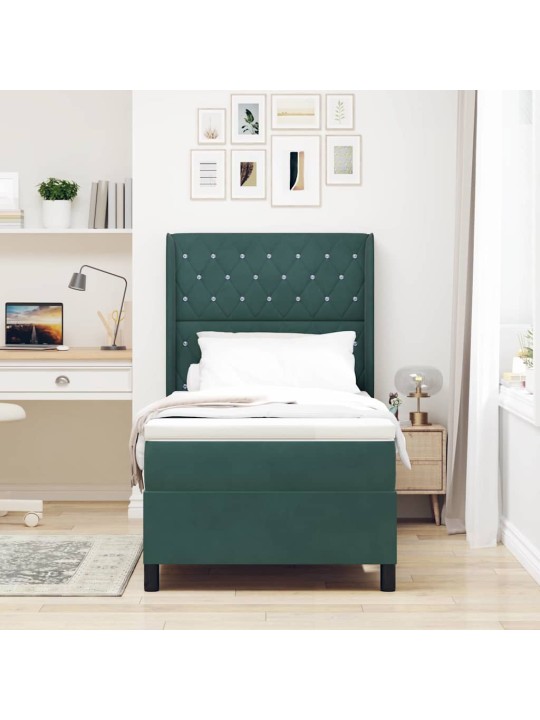 Led box spring gulta ar matraci tumši zaļa 90 x 200 cm samts