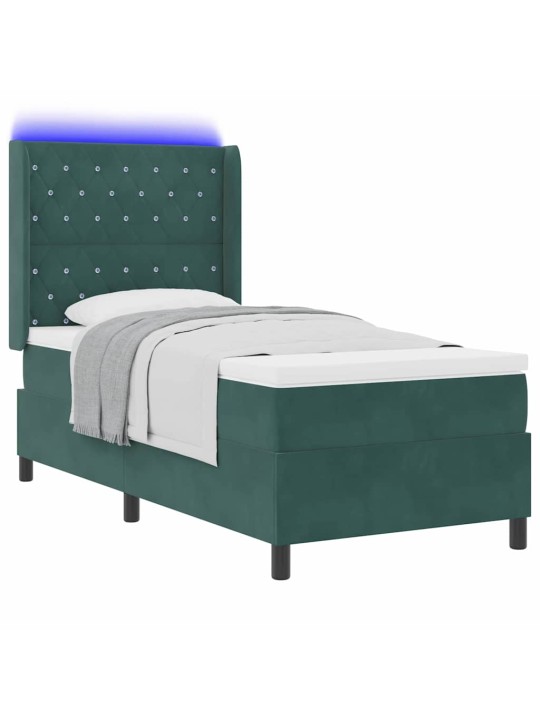 Led box spring gulta ar matraci tumši zaļa 90 x 200 cm samts