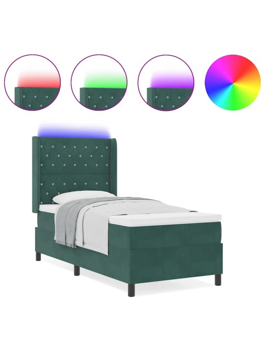 Led box spring gulta ar matraci tumši zaļa 90 x 200 cm samts