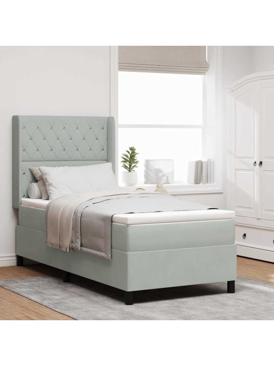 Led box spring gulta ar matraci gaiši pelēka 100 x 200 cm samts