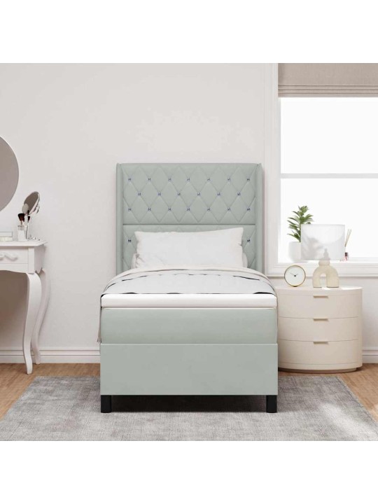 Led box spring gulta ar matraci gaiši pelēka 100 x 200 cm samts