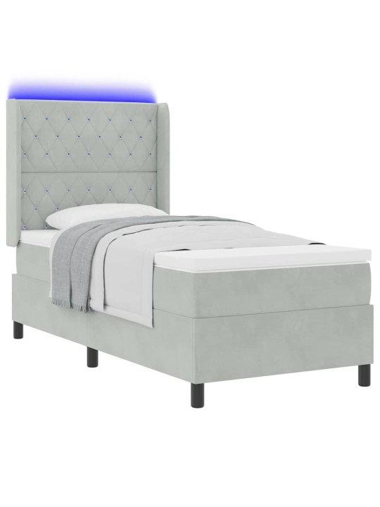 Led box spring gulta ar matraci gaiši pelēka 100 x 200 cm samts