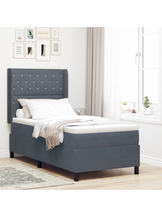 Led box spring gulta ar matraci tumši pelēka 100 x 200 cm samts