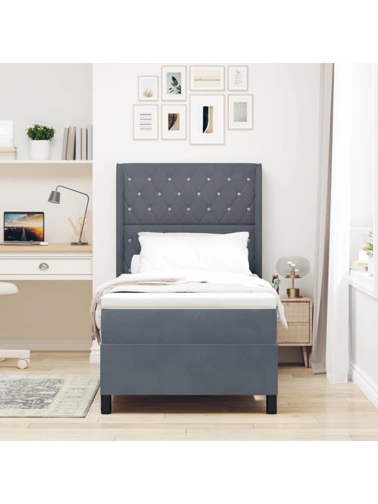 Led box spring gulta ar matraci tumši pelēka 100 x 200 cm samts