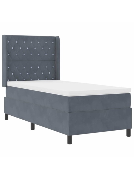 Led box spring gulta ar matraci tumši pelēka 100 x 200 cm samts