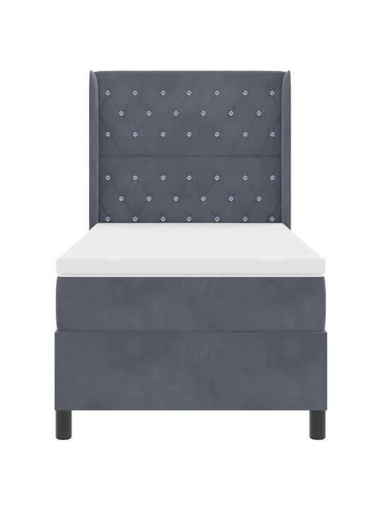 Led box spring gulta ar matraci tumši pelēka 100 x 200 cm samts