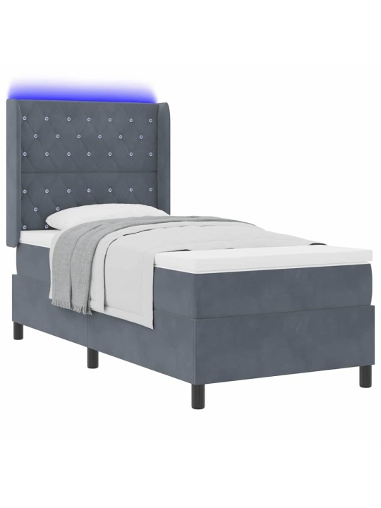 Led box spring gulta ar matraci tumši pelēka 100 x 200 cm samts