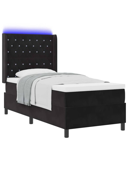 Led box spring gulta ar matraci argyle melna 100 x 200 cm samts