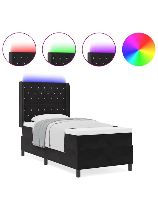 Led box spring gulta ar matraci argyle melna 100 x 200 cm samts