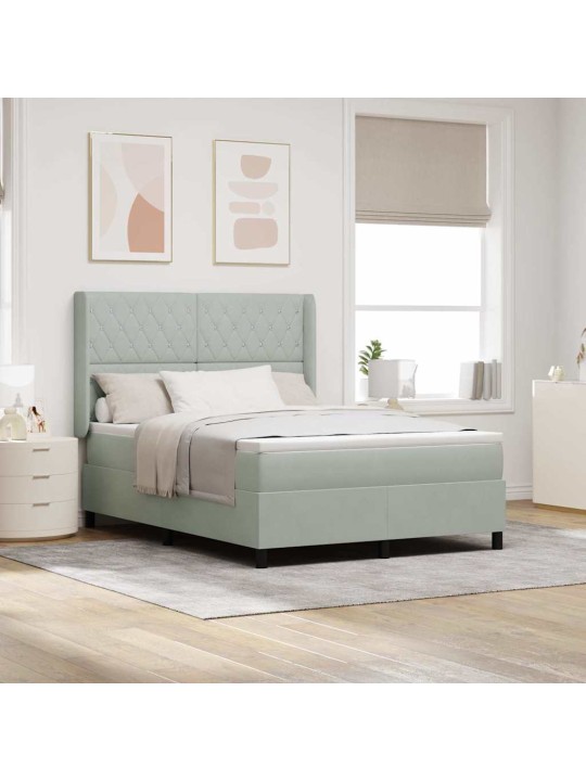 Led box spring gulta ar matraci gaiši pelēka 140 x 190 cm samts