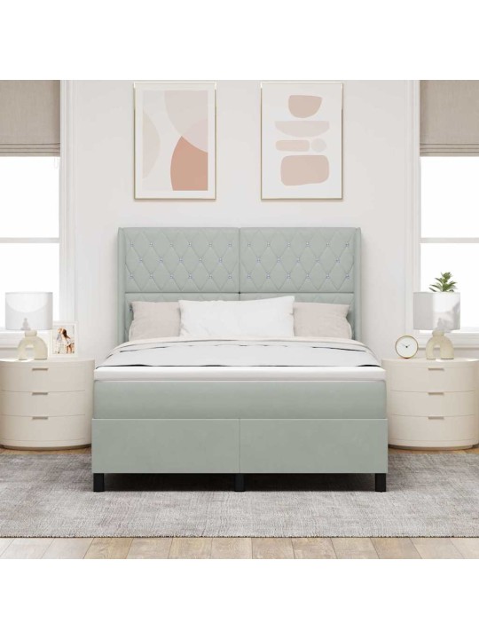 Led box spring gulta ar matraci gaiši pelēka 140 x 190 cm samts