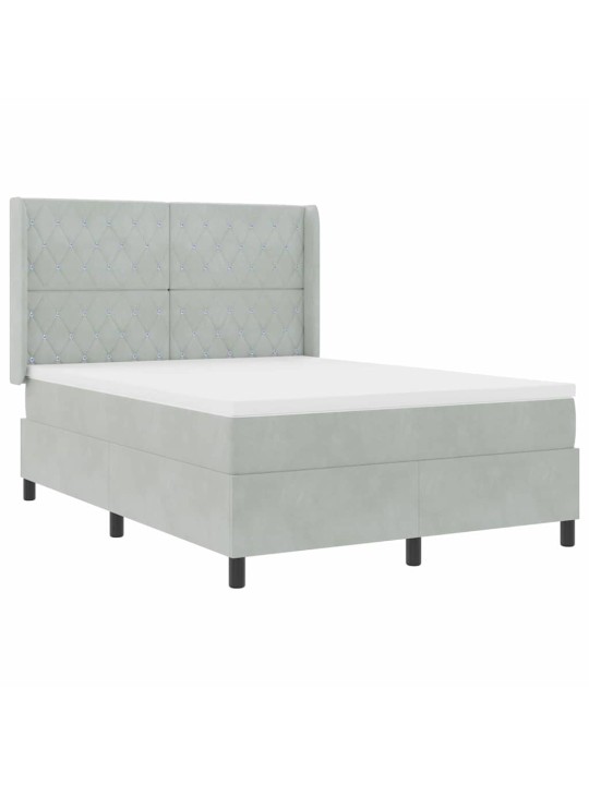 Led box spring gulta ar matraci gaiši pelēka 140 x 190 cm samts