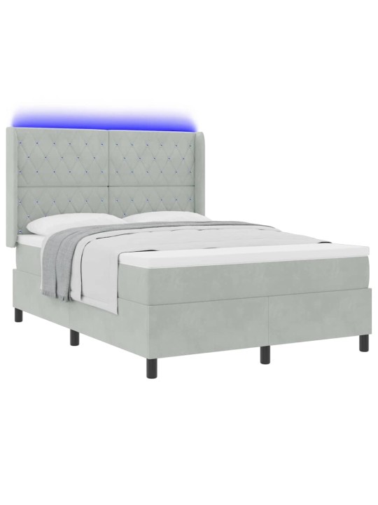 Led box spring gulta ar matraci gaiši pelēka 140 x 190 cm samts