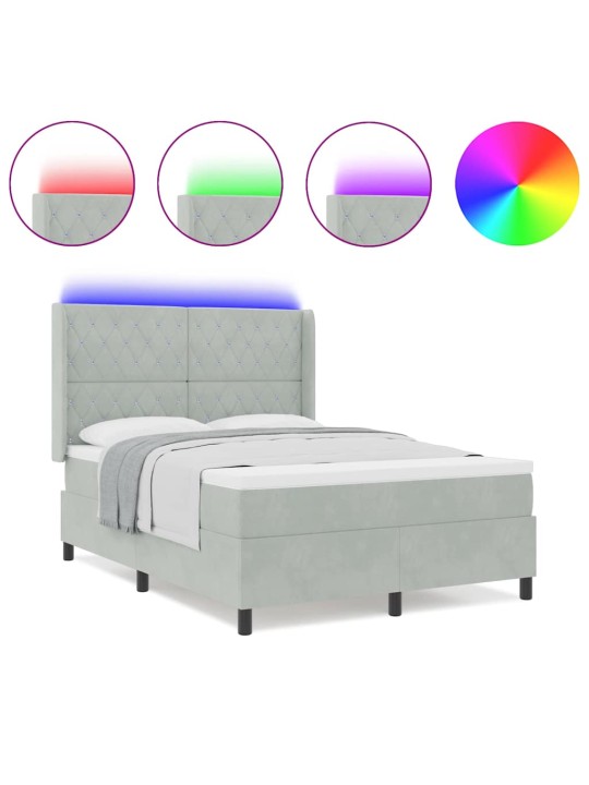 Led box spring gulta ar matraci gaiši pelēka 140 x 190 cm samts