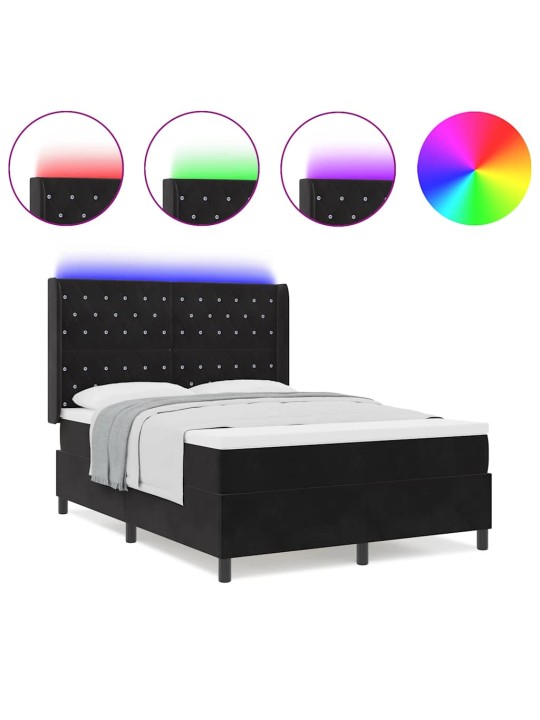 Led box spring gulta ar matraci argyle melna 140 x 190 cm samts