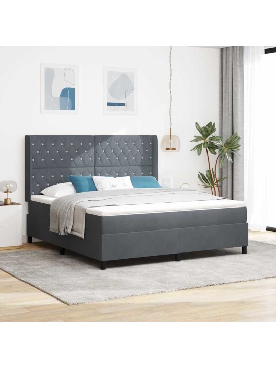 Led box spring gulta ar matraci tumši pelēka 180 x 200 cm samts