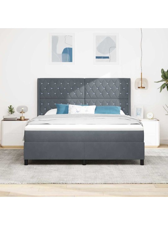 Led box spring gulta ar matraci tumši pelēka 180 x 200 cm samts