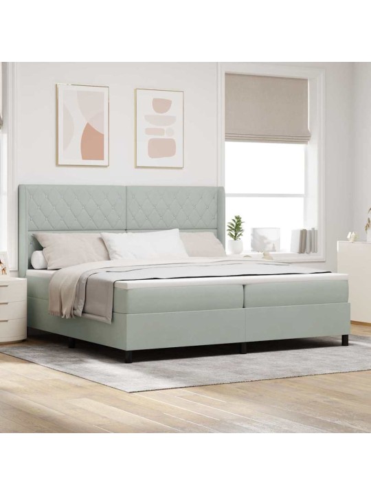 Led box spring gulta ar matraci gaiši pelēka 200 x 200 cm samts