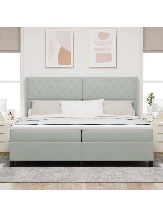 Led box spring gulta ar matraci gaiši pelēka 200 x 200 cm samts