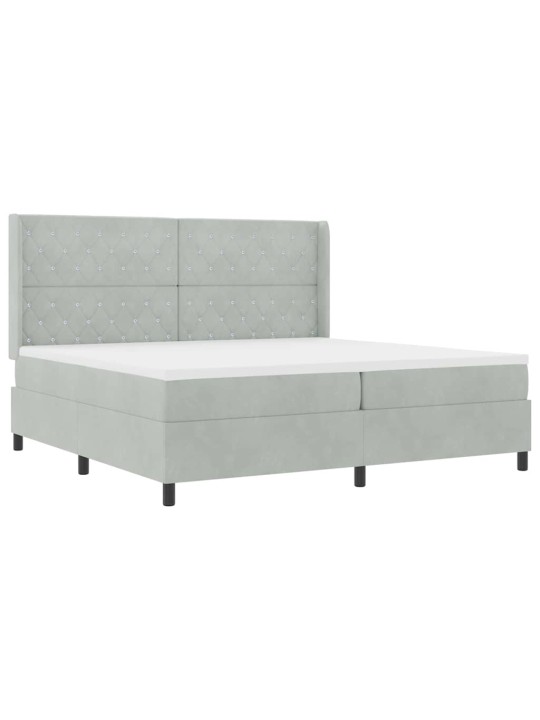 Led box spring gulta ar matraci gaiši pelēka 200 x 200 cm samts