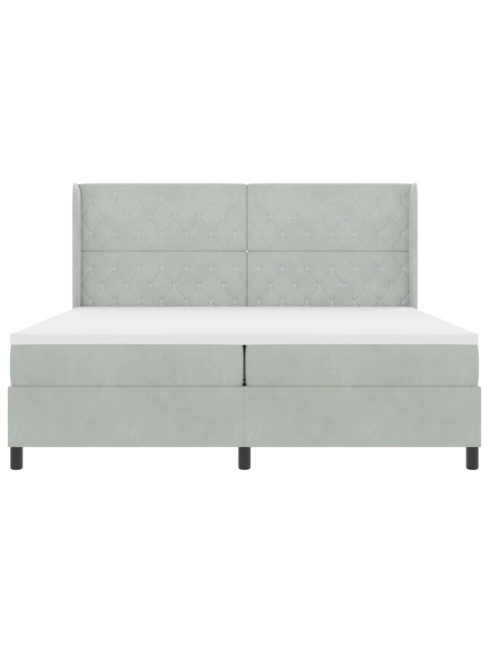 Led box spring gulta ar matraci gaiši pelēka 200 x 200 cm samts