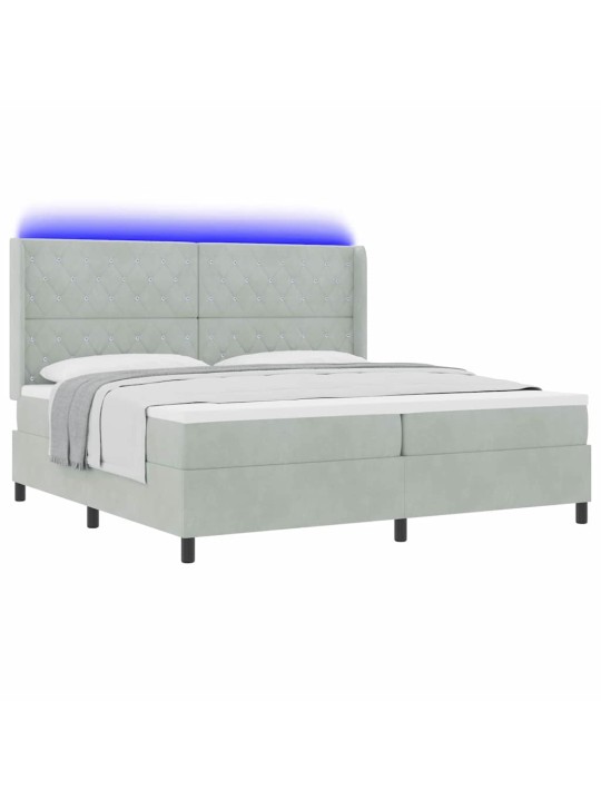 Led box spring gulta ar matraci gaiši pelēka 200 x 200 cm samts