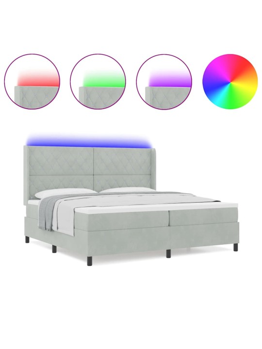 Led box spring gulta ar matraci gaiši pelēka 200 x 200 cm samts