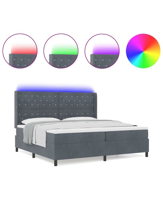Led box spring gulta ar matraci tumši pelēka 200 x 200 cm samts