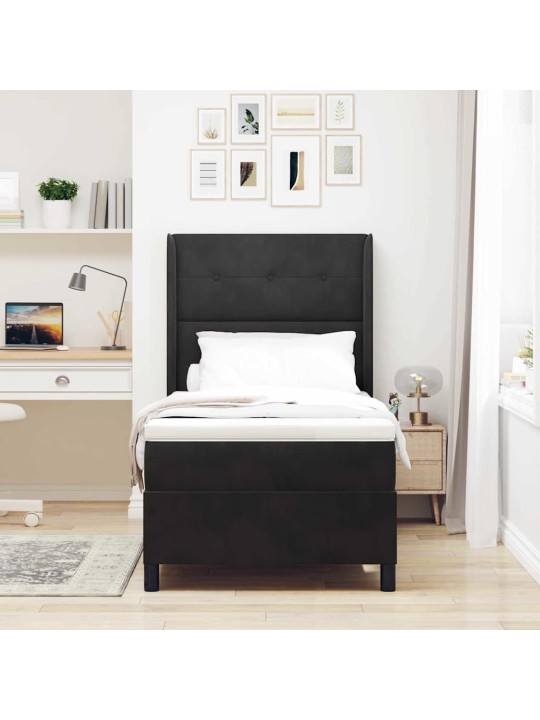 Led box spring gulta ar matraci manuāls melna 80 x 200 cm samts