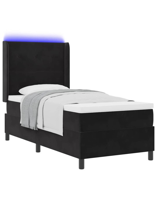 Led box spring gulta ar matraci manuāls melna 80 x 200 cm samts