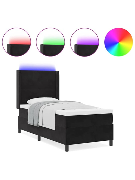 Led box spring gulta ar matraci manuāls melna 80 x 200 cm samts