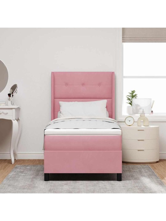 Led box spring gulta ar matraci manuāls rozā 90 x 190 cm samts