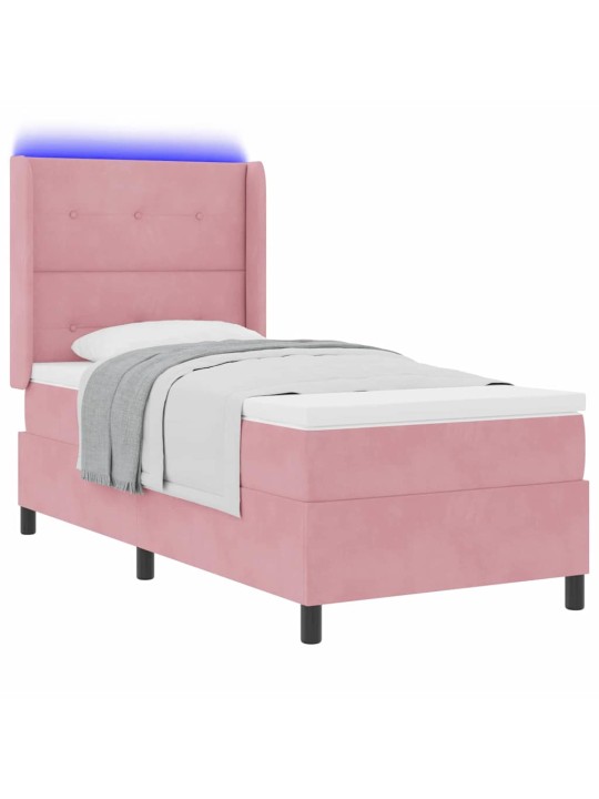 Led box spring gulta ar matraci manuāls rozā 90 x 190 cm samts