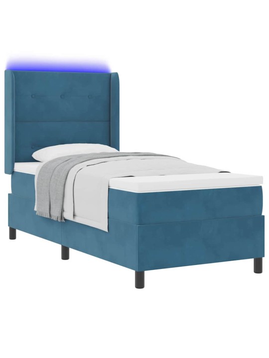 Led box spring gulta ar matraci manuāls zila 90 x 200 cm samts