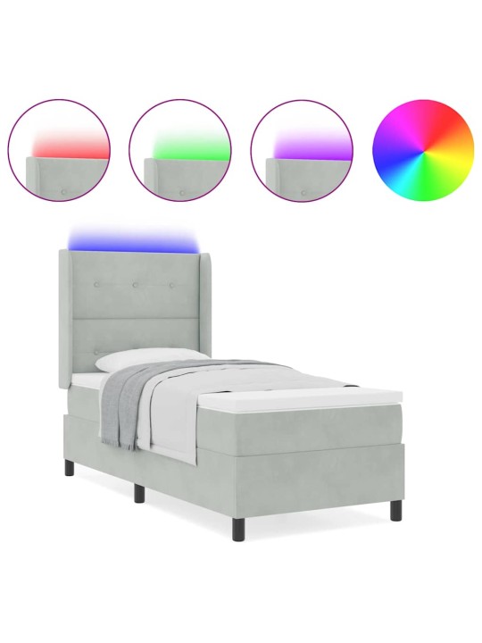 Led box spring gulta ar matraci gaiši pelēks 100 x 200 cm samts
